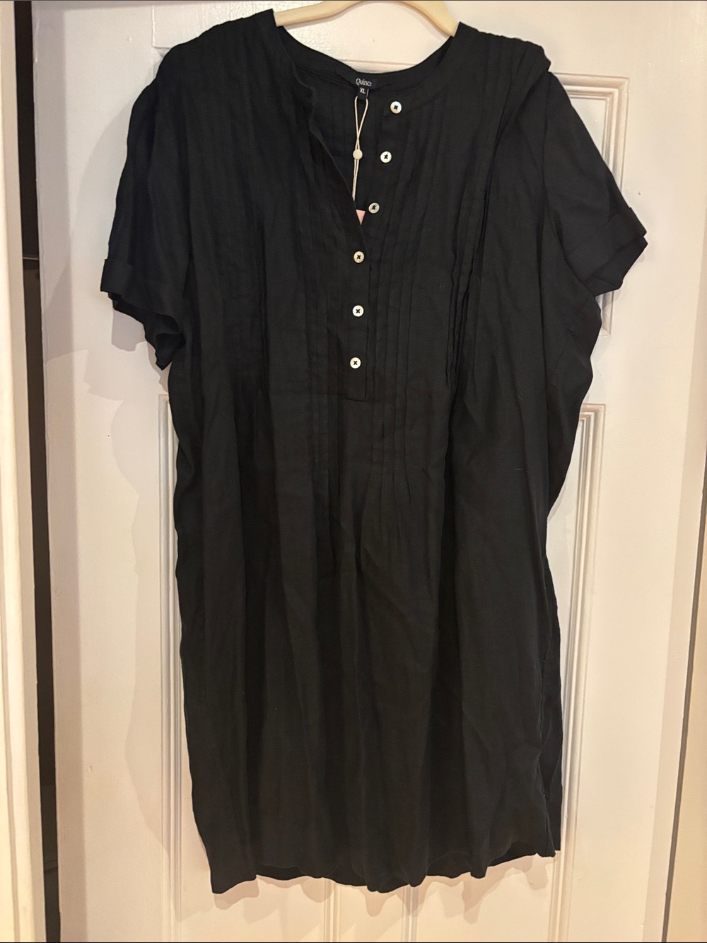 Quince Black Short Sleeved Mini Dress
